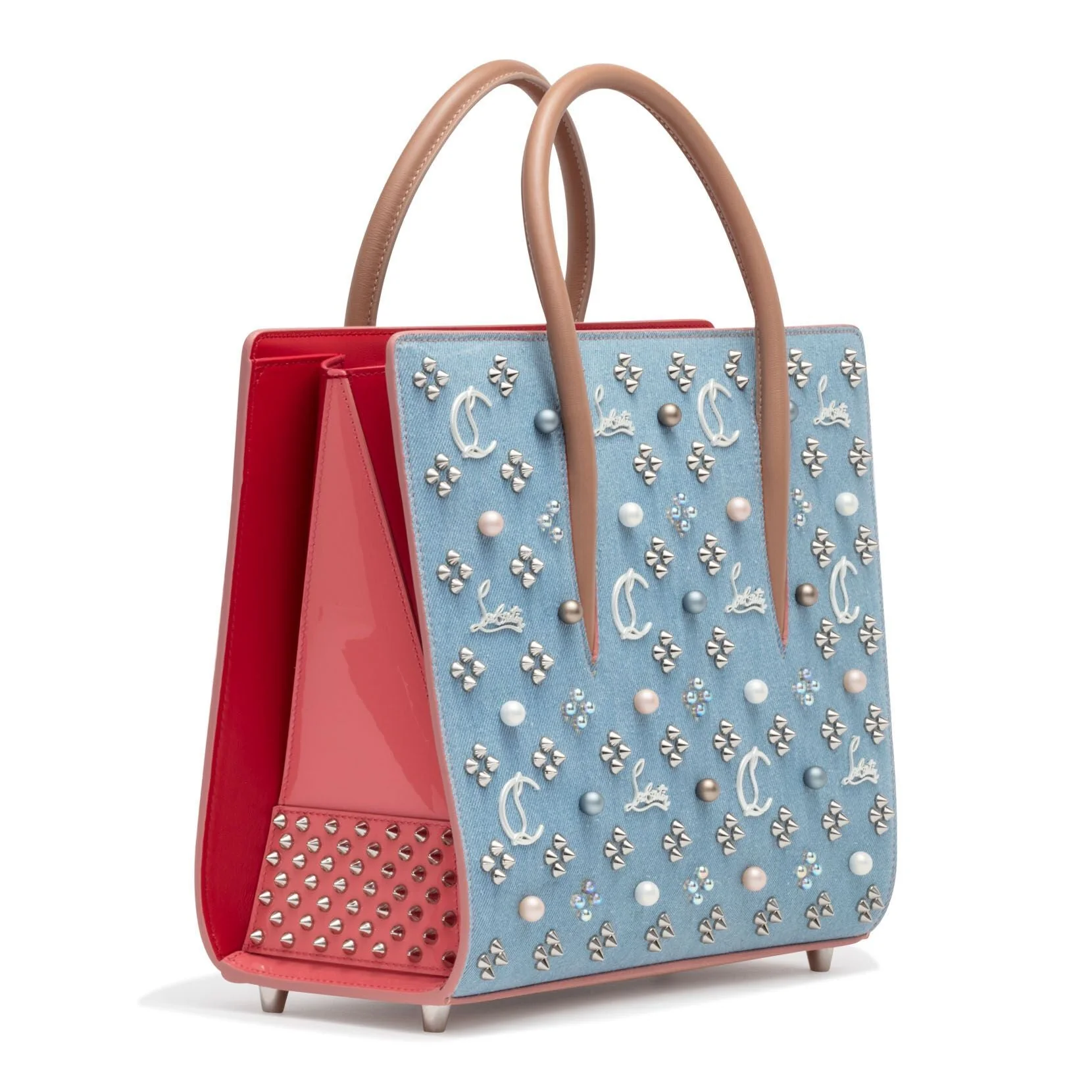 Paloma Loubinthesky Medium Blue Denim Pearl Tote Bag - Image 3