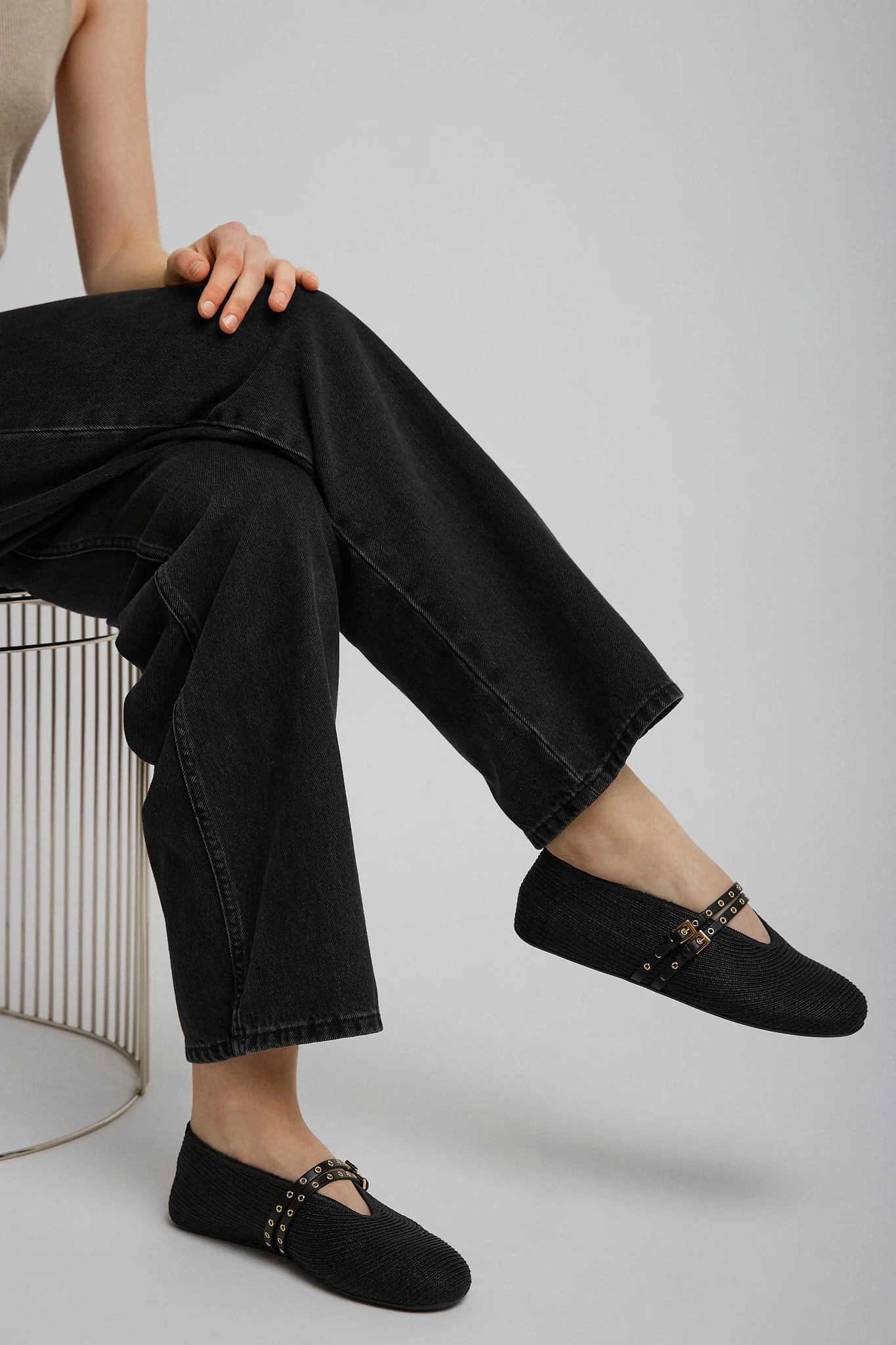 Paper straw black ballet flats - Image 6