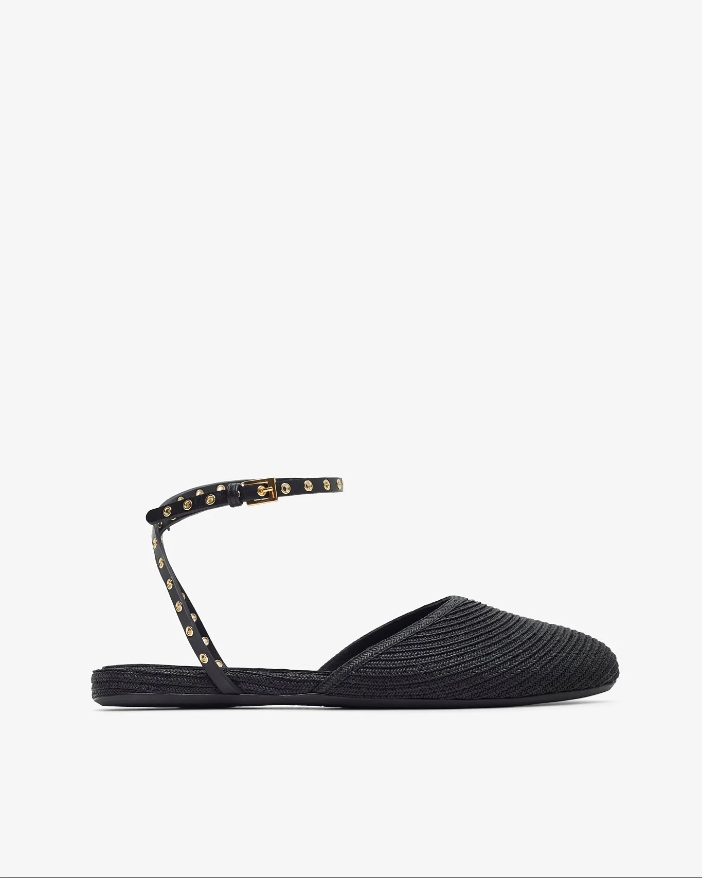 Paper straw black flat sandals