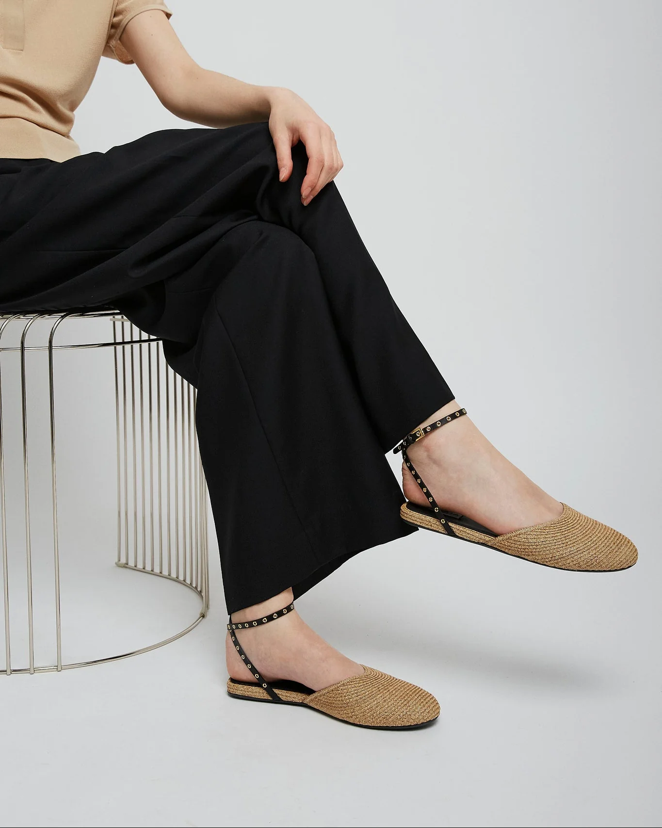 Paper straw nature flat sandals - Image 2