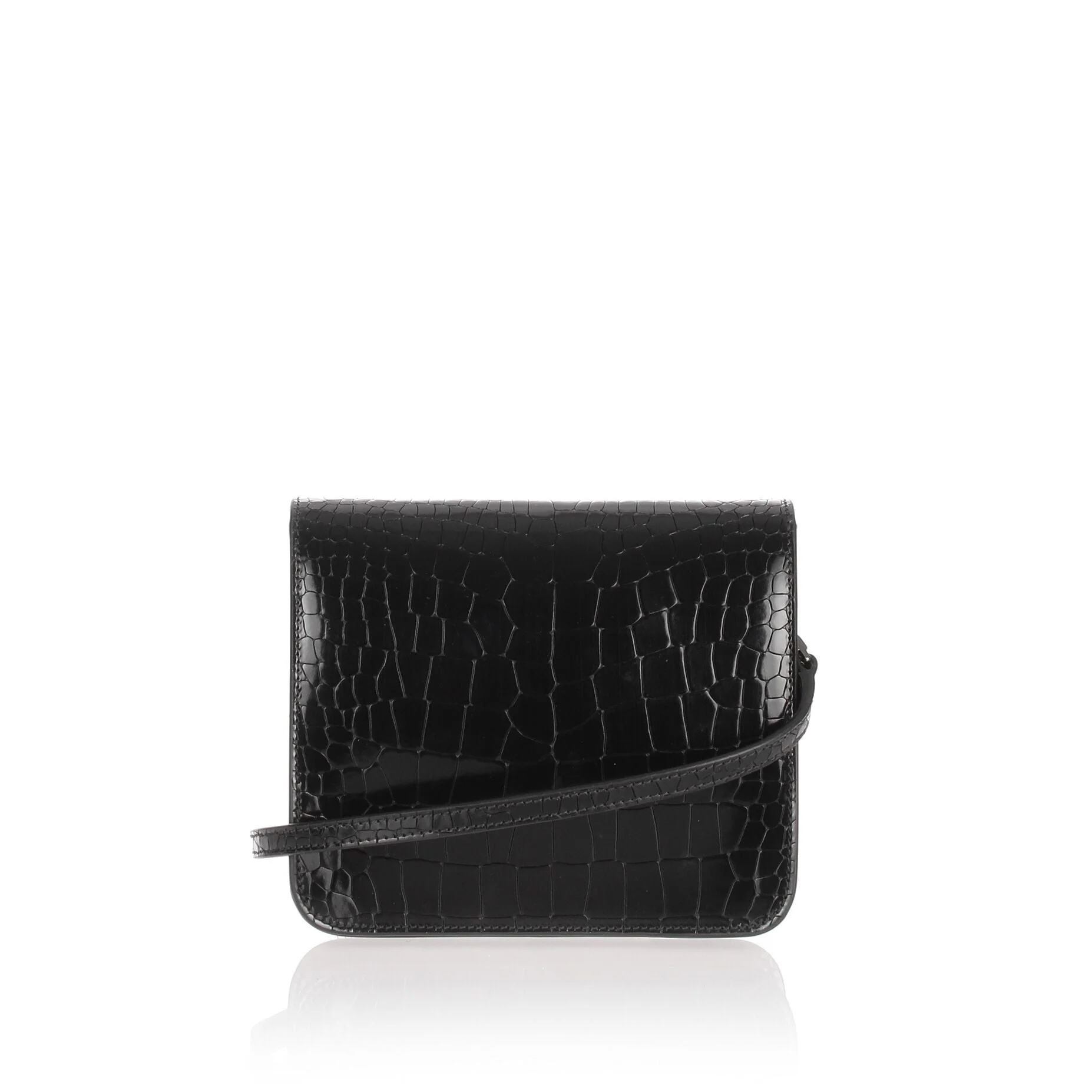 Patent black croc-embossed satchel - Image 3