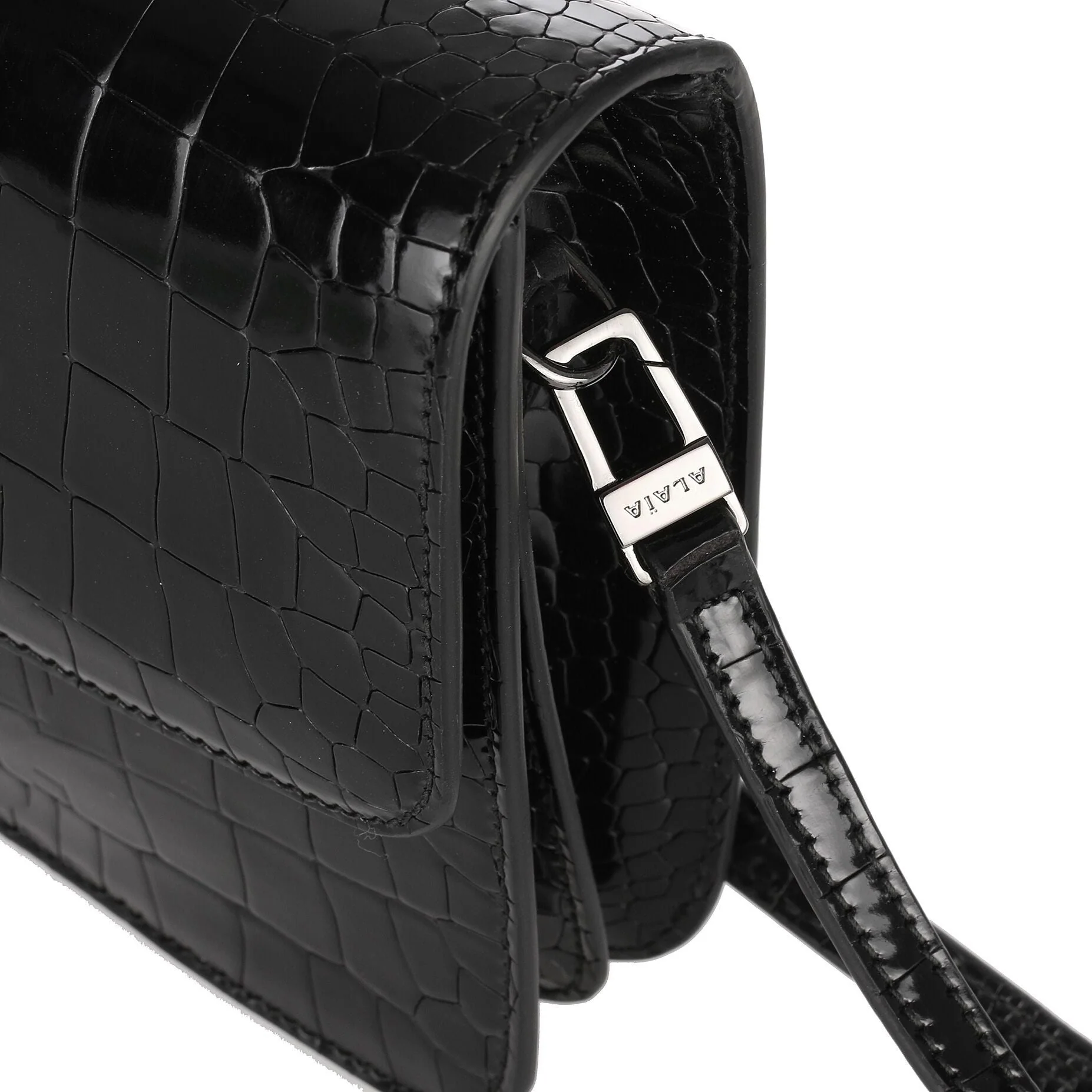 Patent black croc-embossed satchel - Image 4