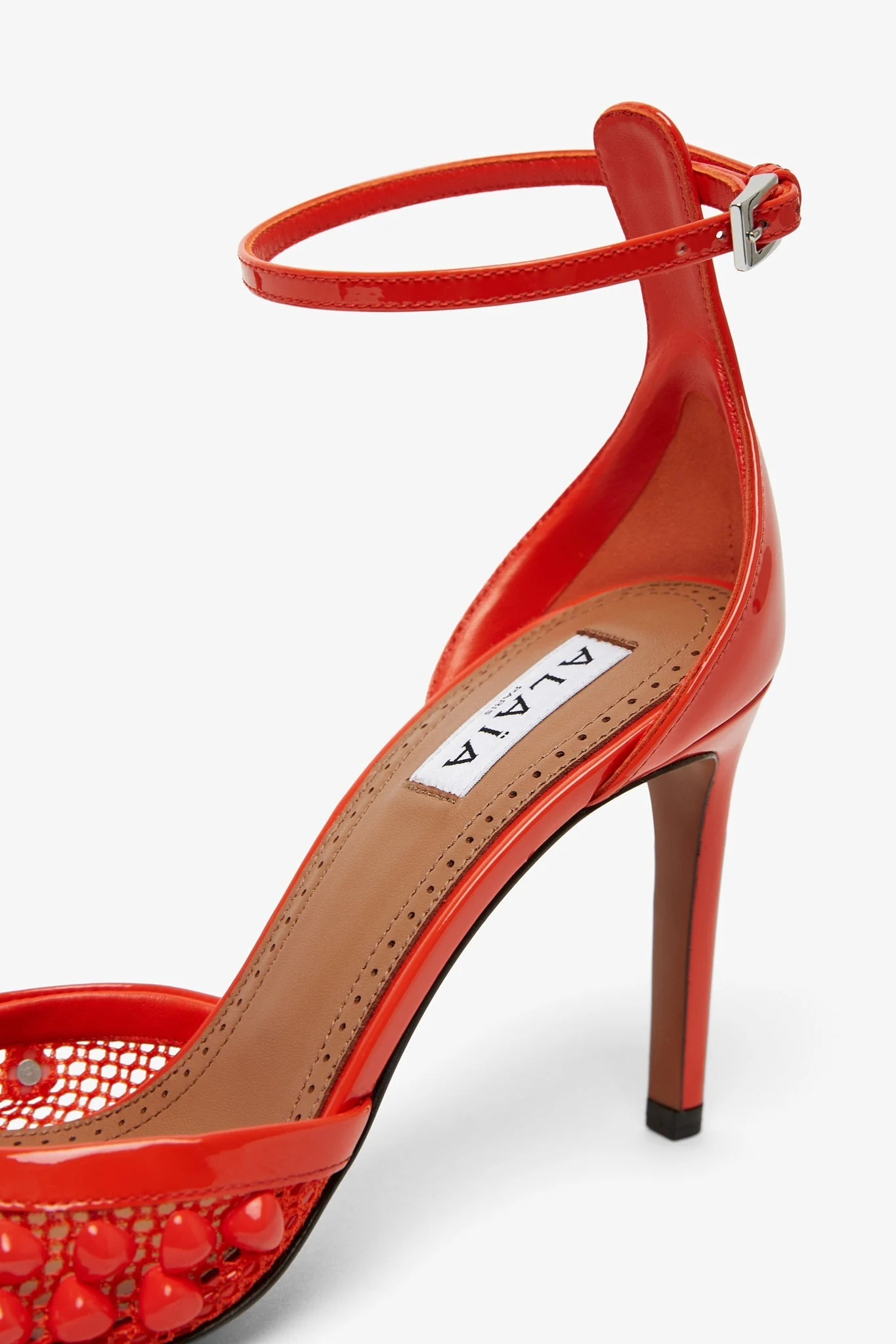 Red studded fishnet pumps - Image 5