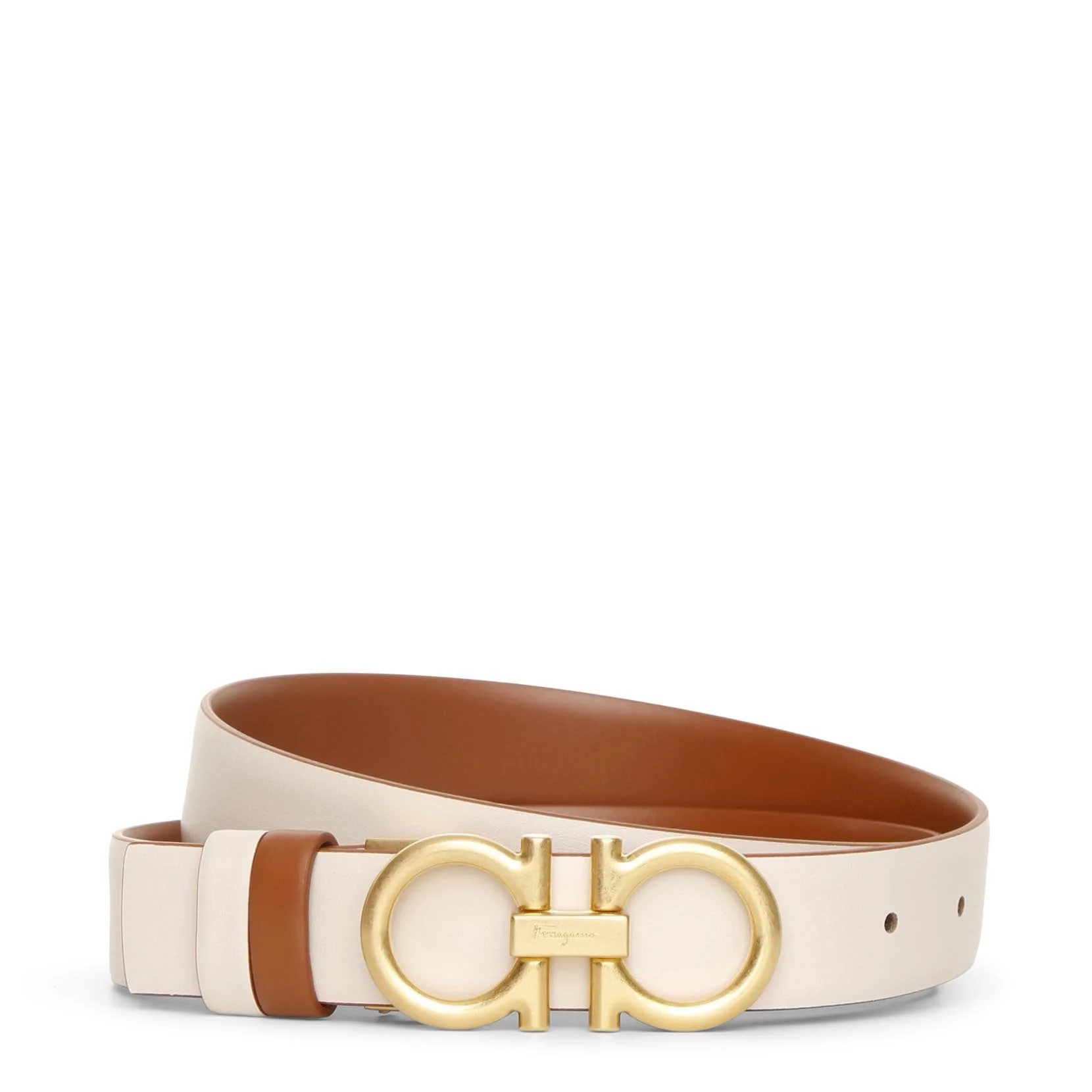 Reversable and adjustable tan cream leather belt - Image 2