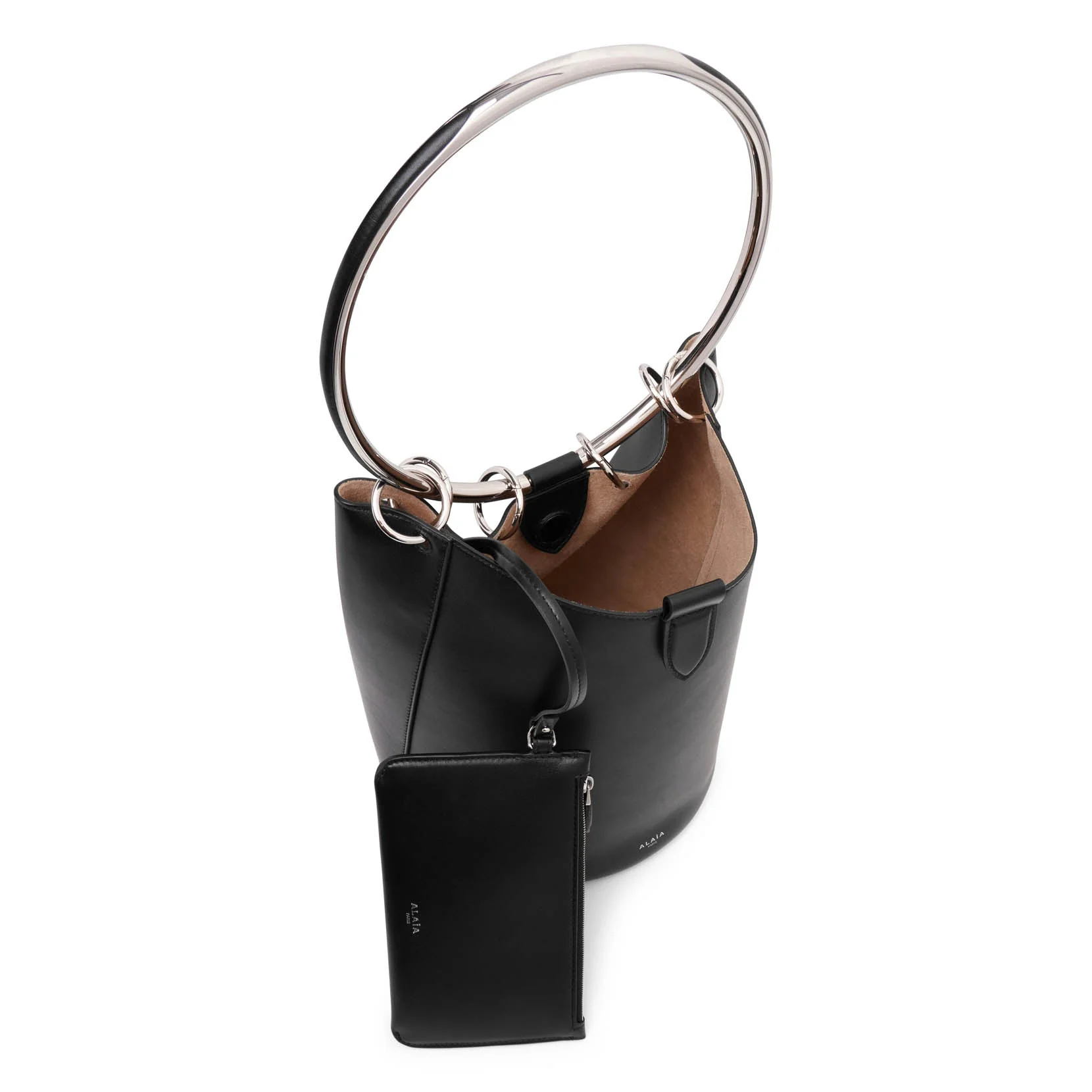 Ring black leather bucket bag - Image 5