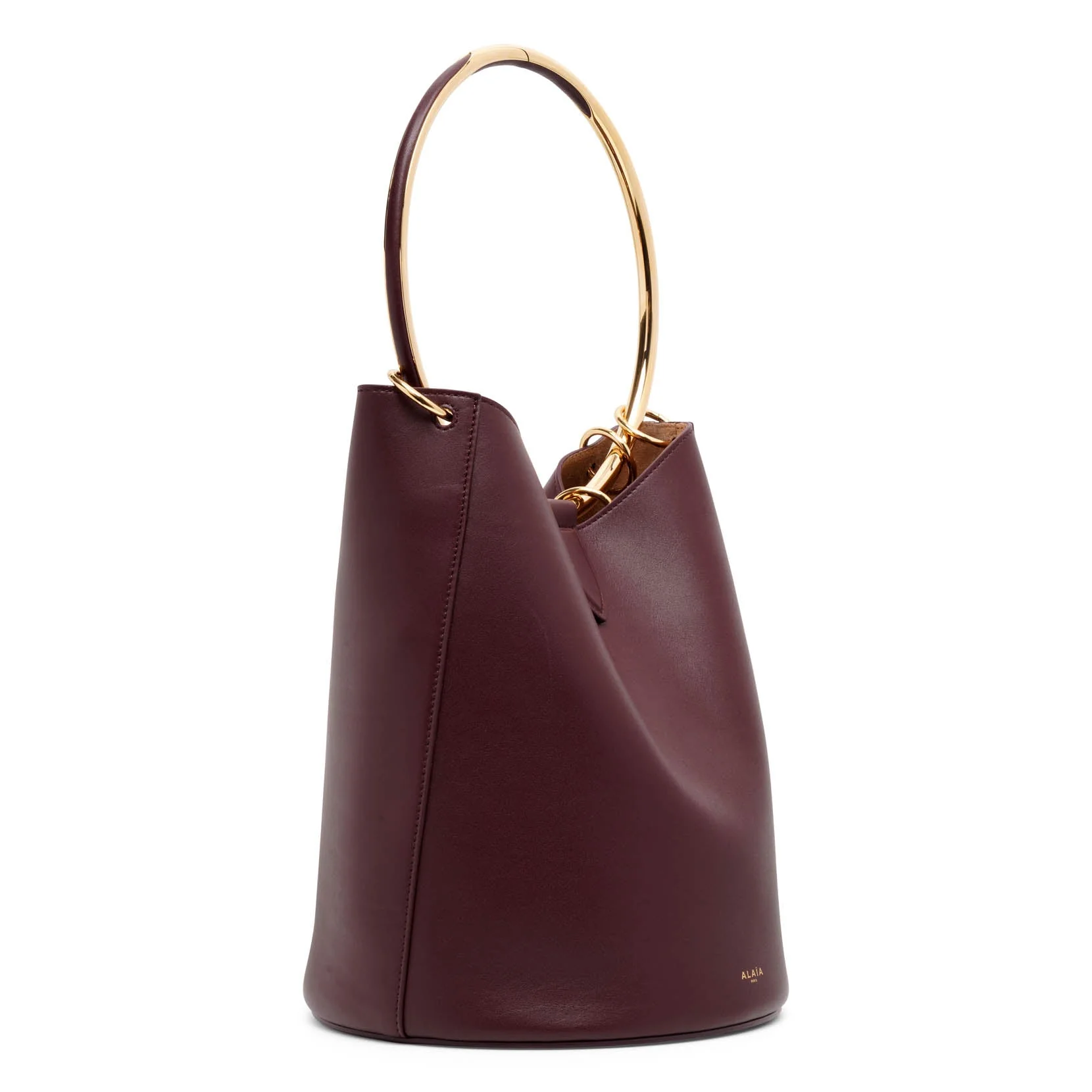 Ring brown leather bucket bag - Image 3