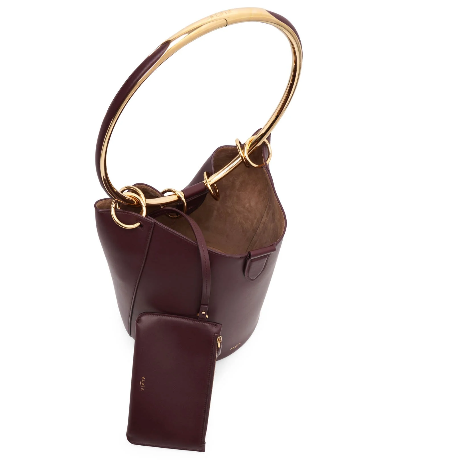 Ring brown leather bucket bag - Image 5