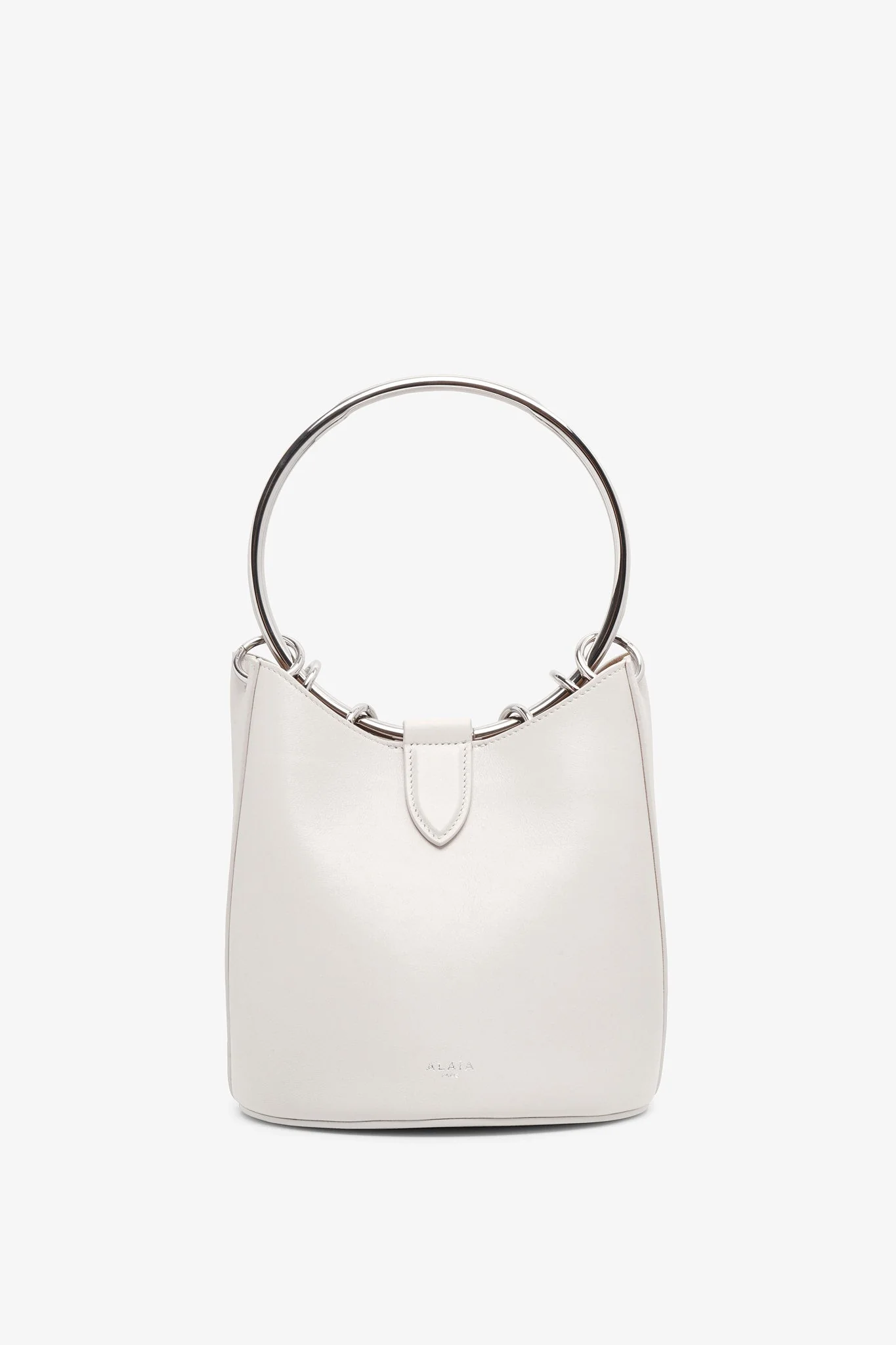Ring medium ivory leather bucket bag