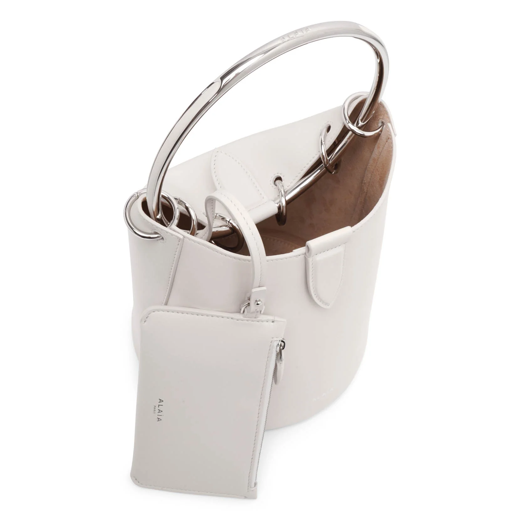 Ring medium ivory leather bucket bag - Image 5