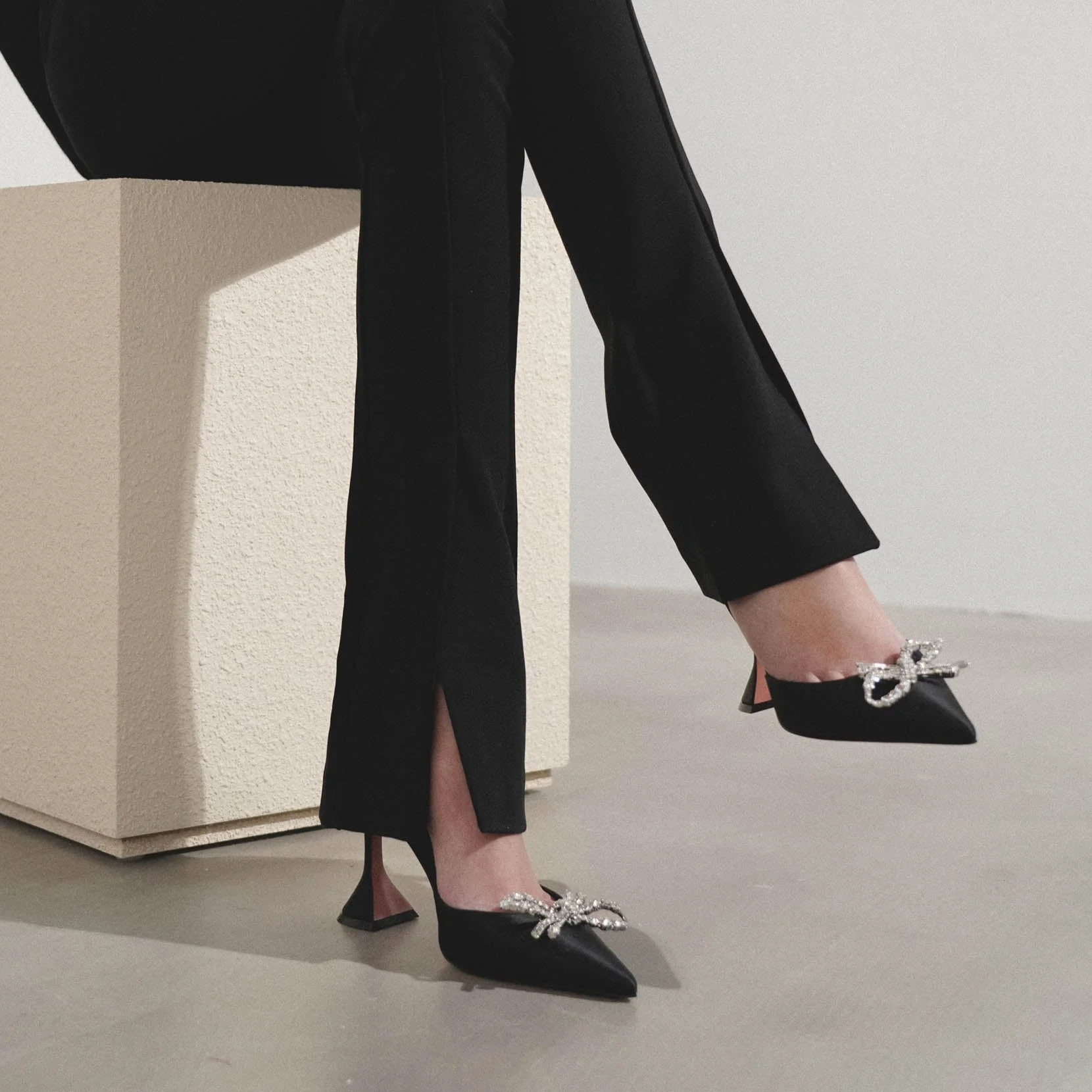 Rosie sling embellished black satin pumps - Image 6