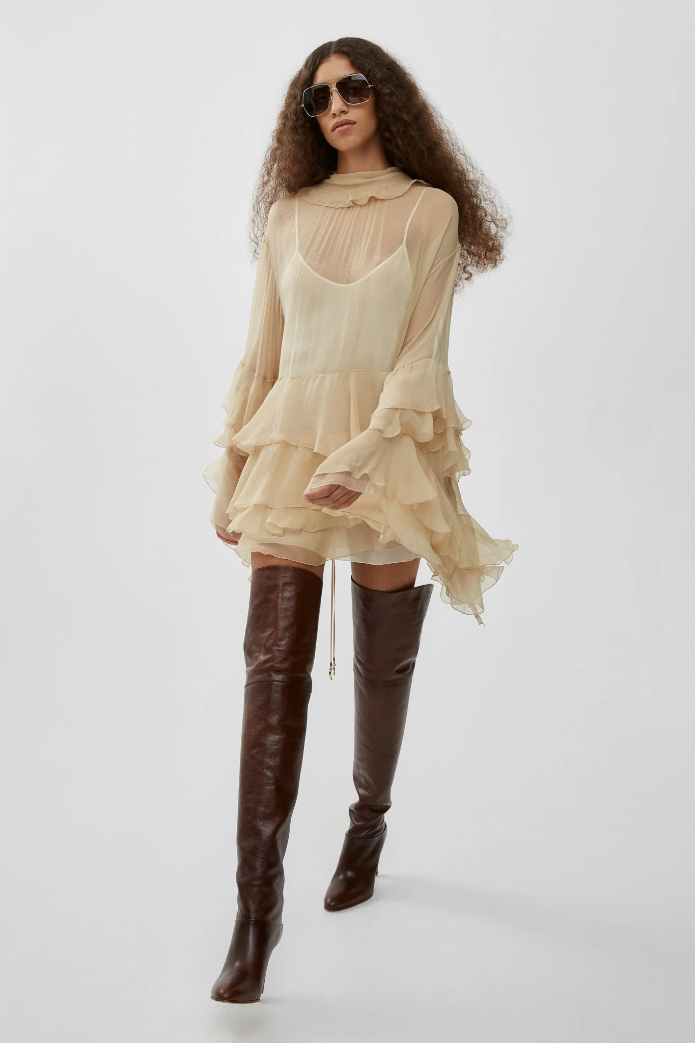 Ruffled mini dress in silk mousseline - Image 2