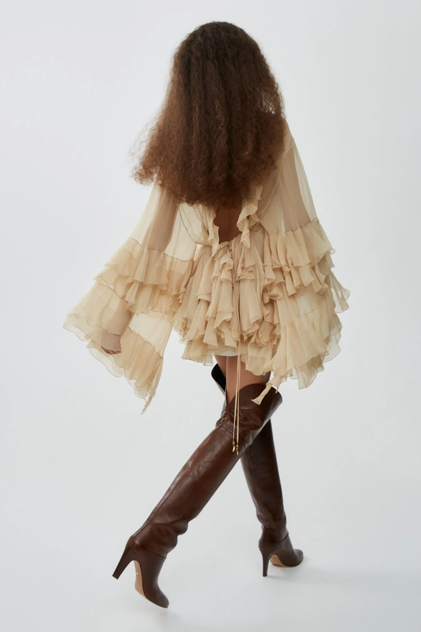 Ruffled mini dress in silk mousseline - Image 3