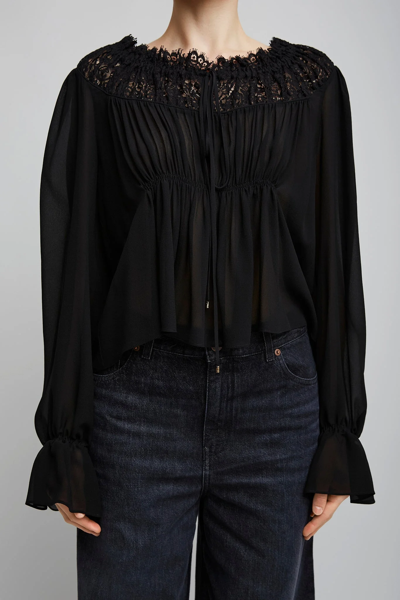 scoop-neck cropped black top in silk - Image 2