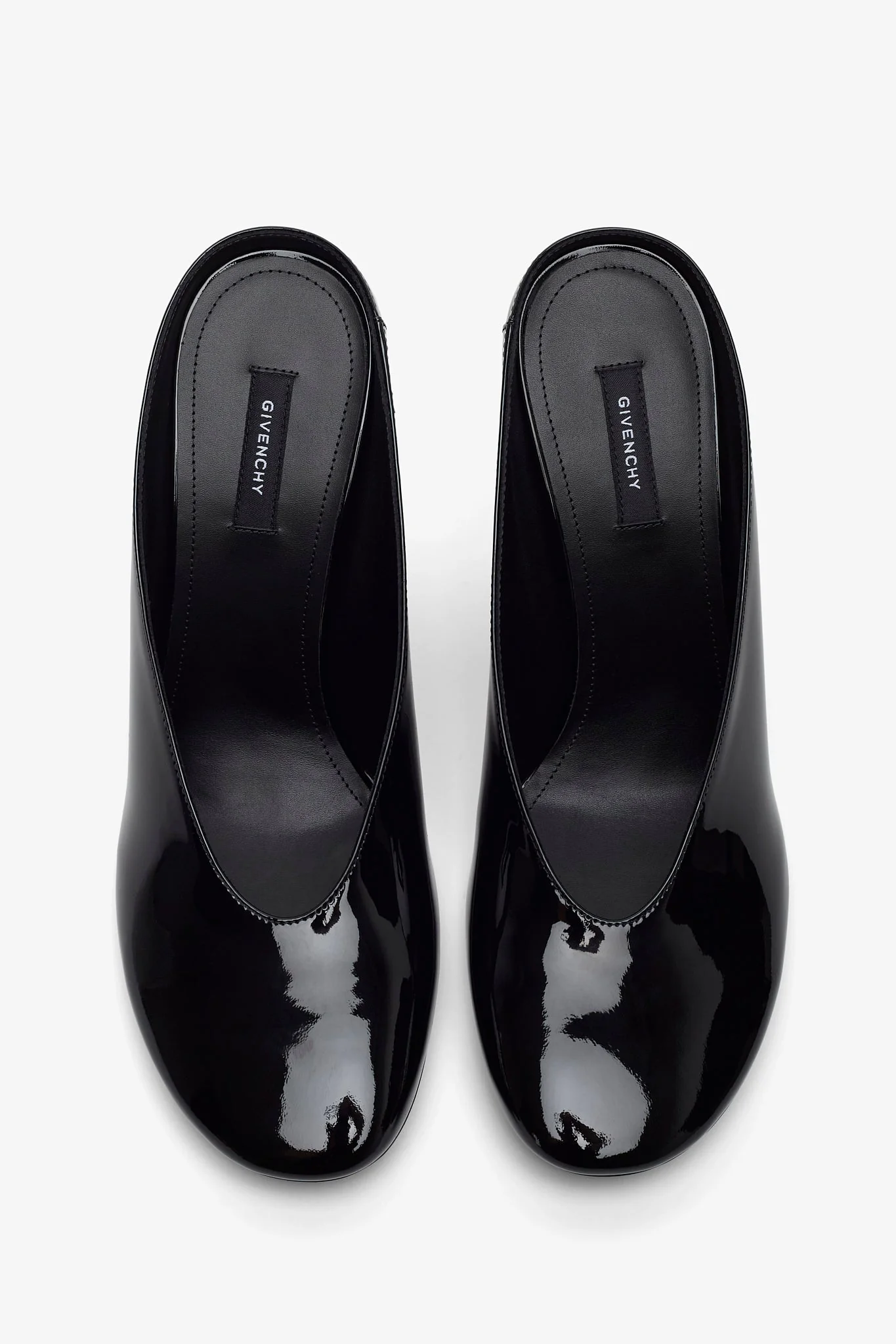 Sculpted heeled 95 black patent mules - Image 6