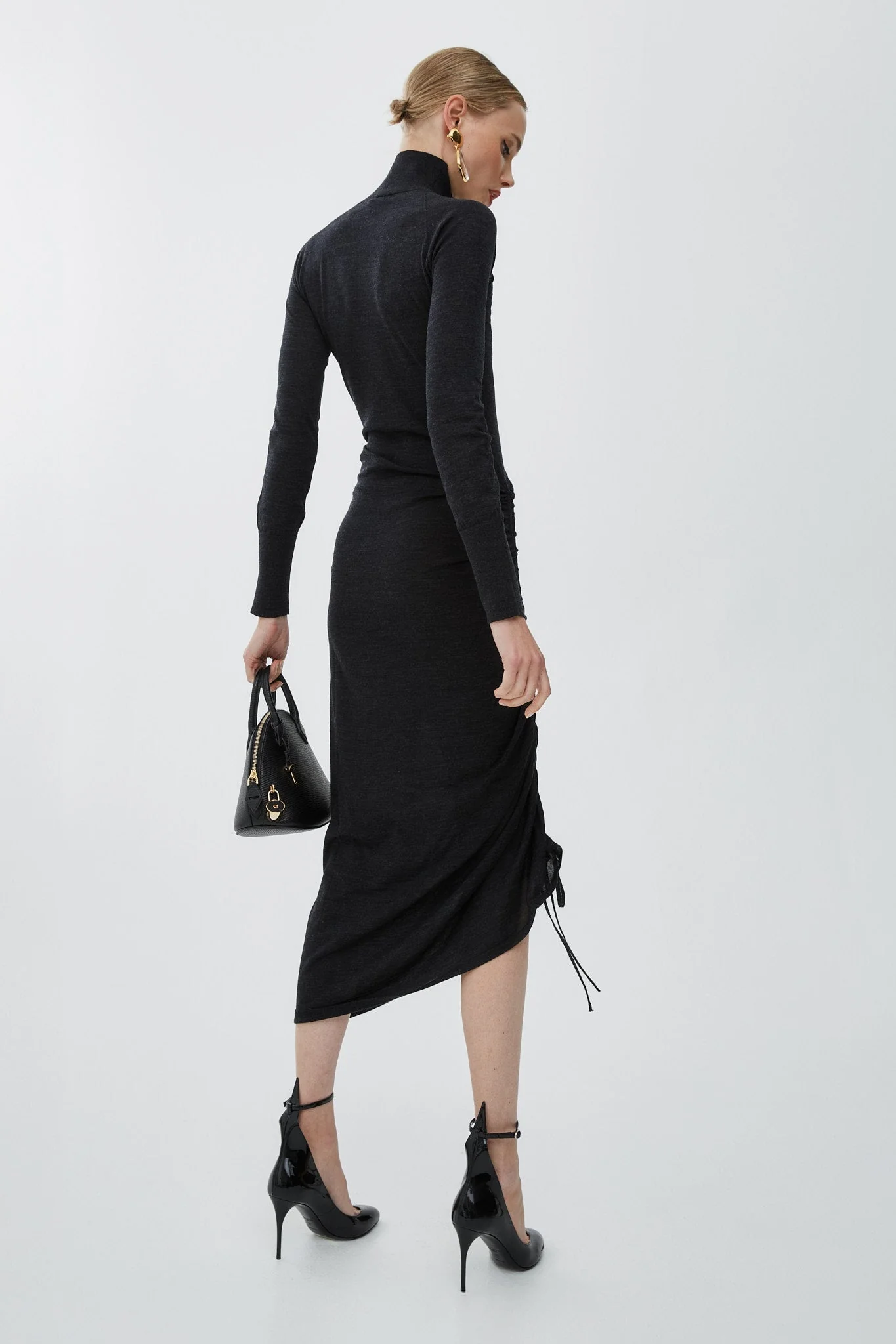 Sheer wool knit draped dress - Image 4