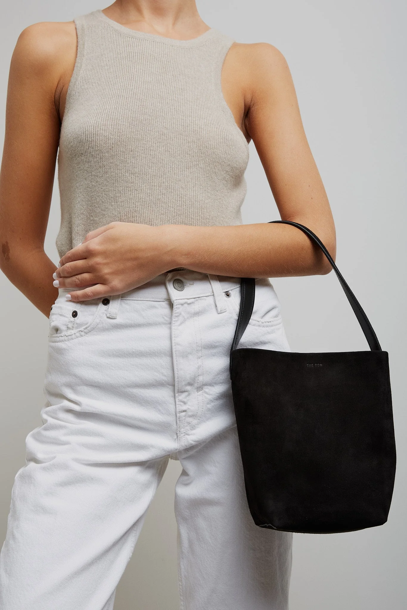 Small N/S black suede tote bag - Image 2