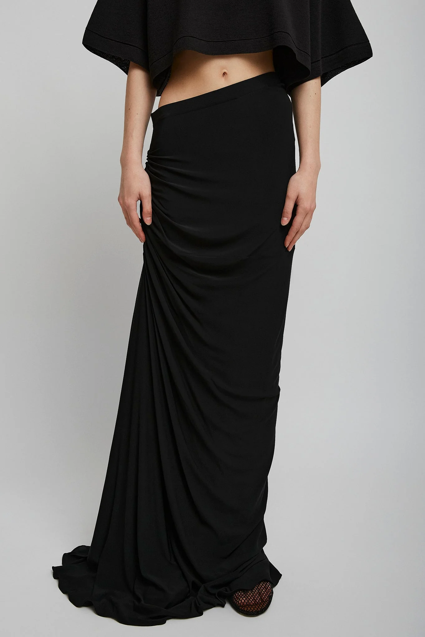 Soft jersey draped black skirt - Image 2