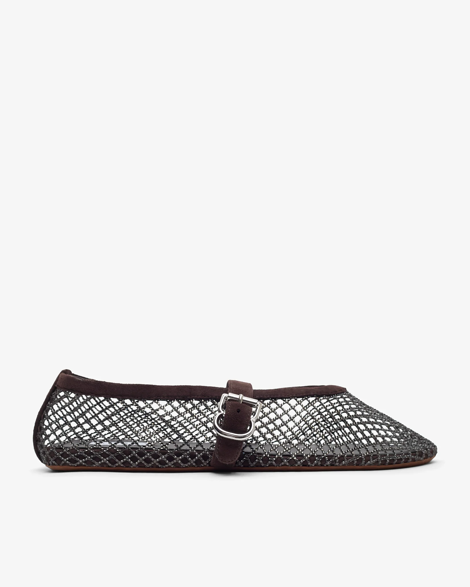 Strass mesh brown suede ballet flats