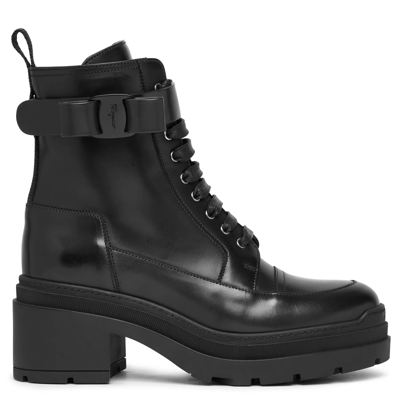 Vara bow black leather ankle boots