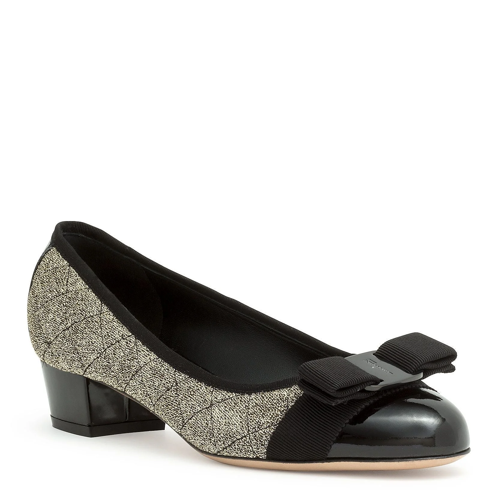 Vara quilted golden fabric black patent pumps - Image 2