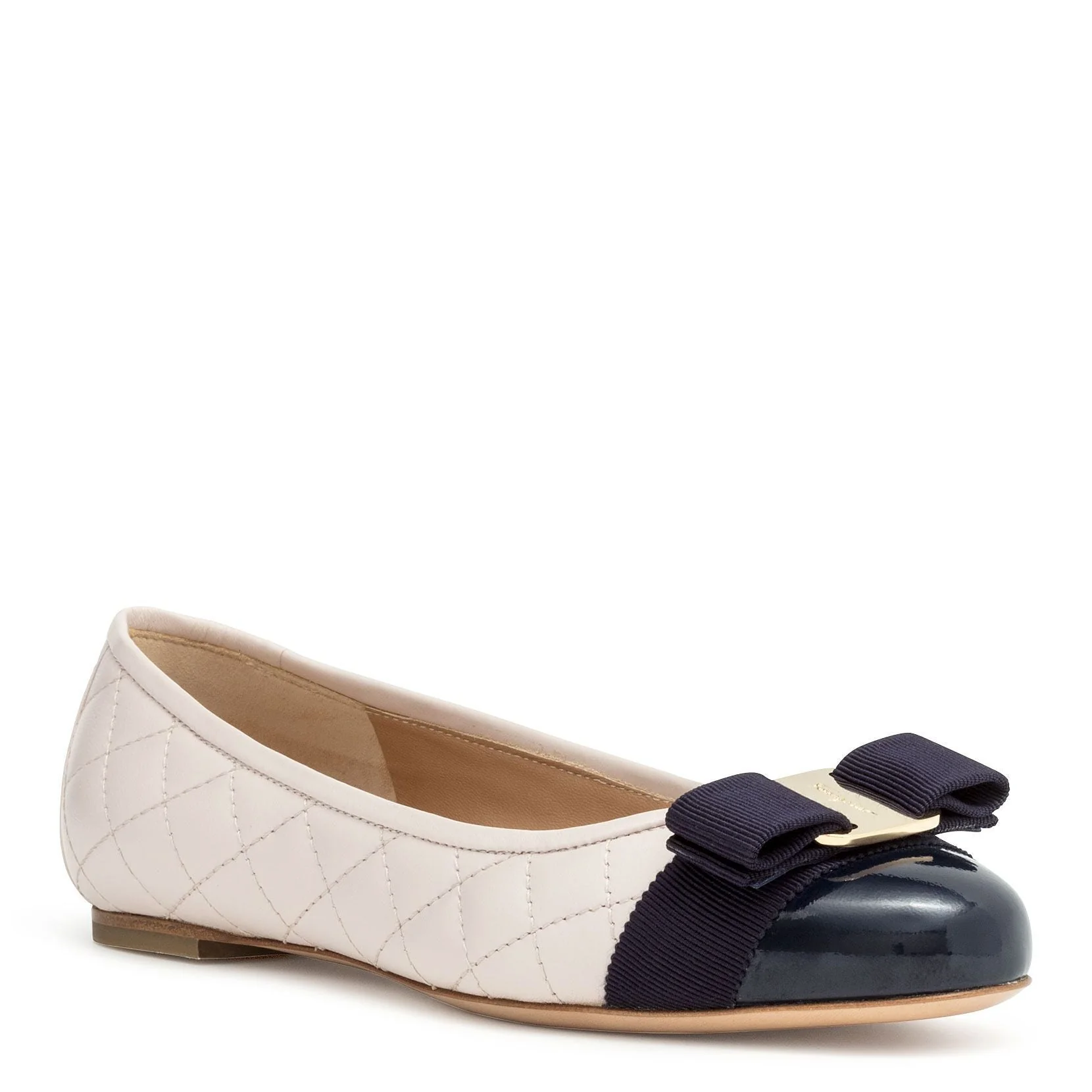 Varina quilted off white jasmine leather navy patent ballerinas - Image 2