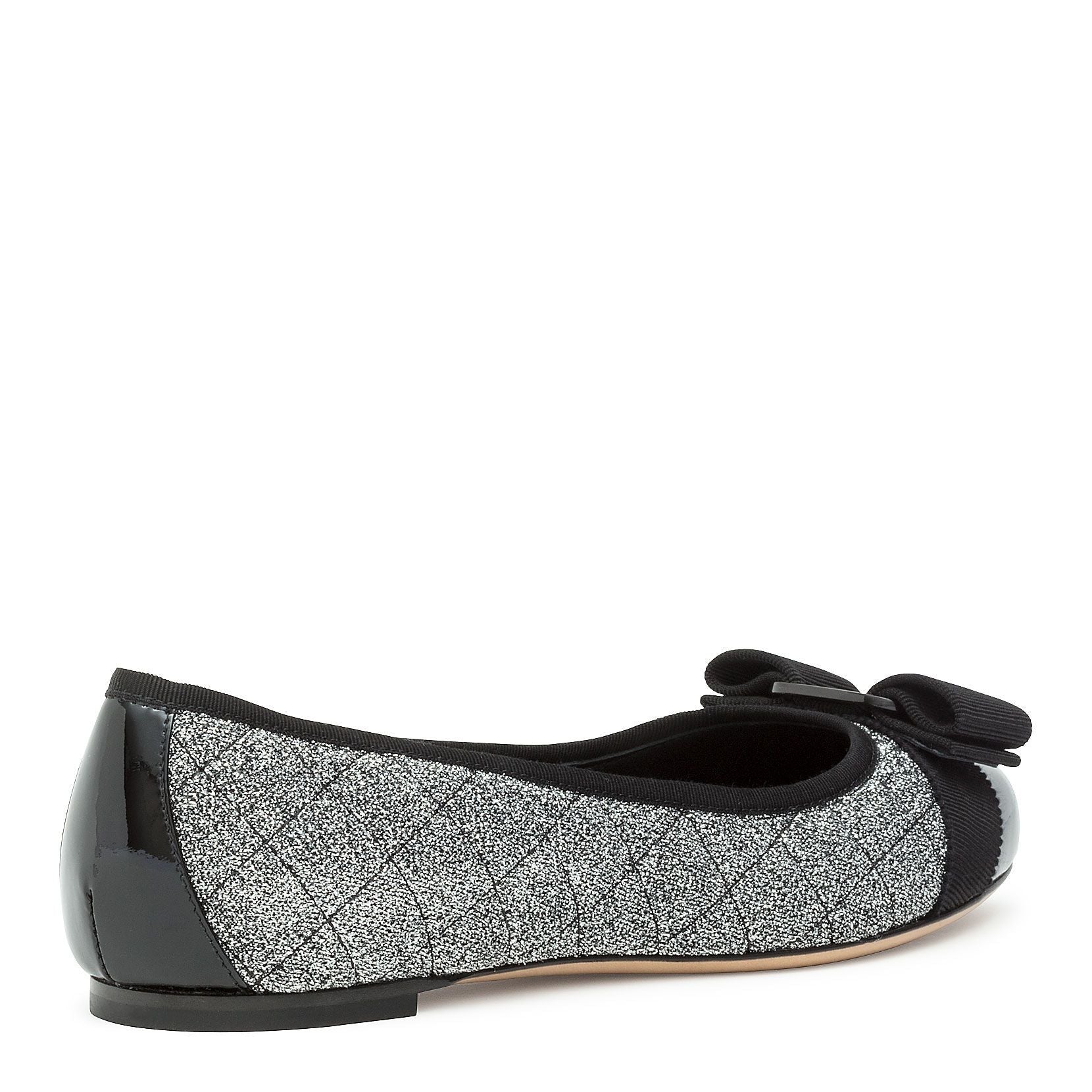 Varina quilted silver fabric black patent ballerinas - Image 3