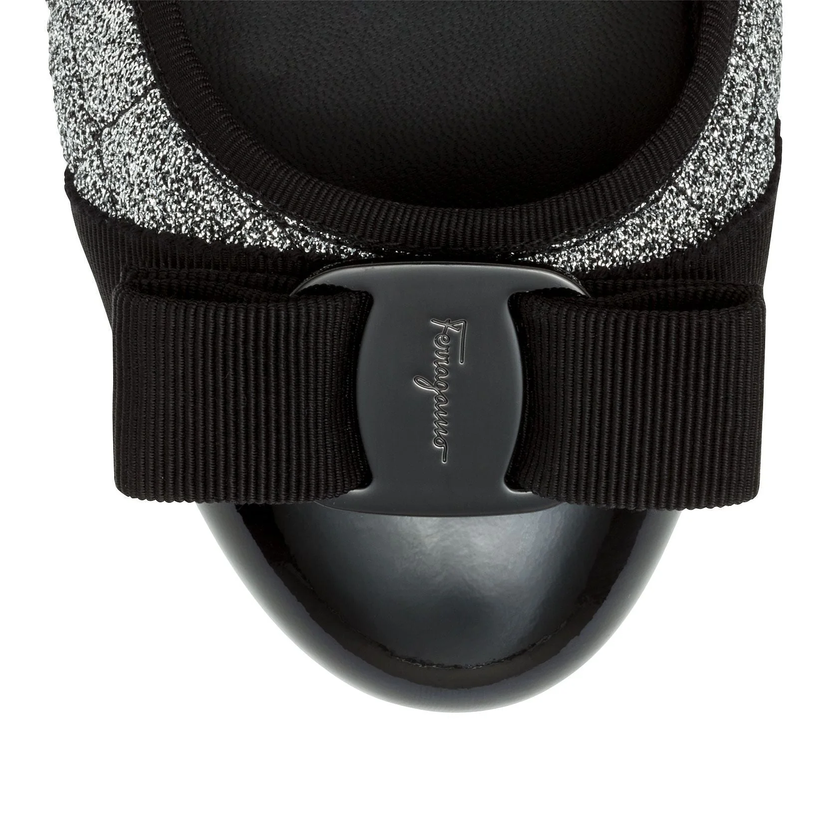 Varina quilted silver fabric black patent ballerinas - Image 4