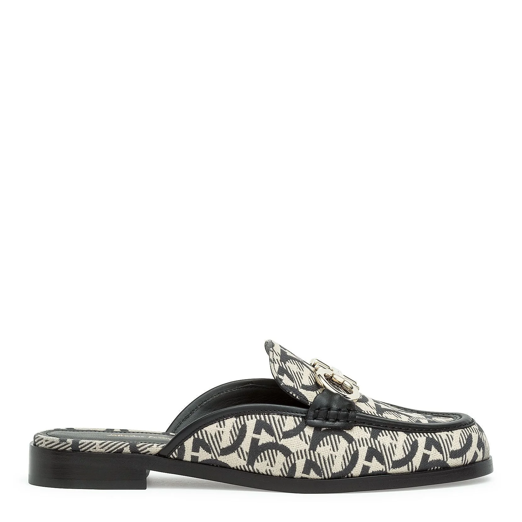 Viggio T black jaquard gancini mules