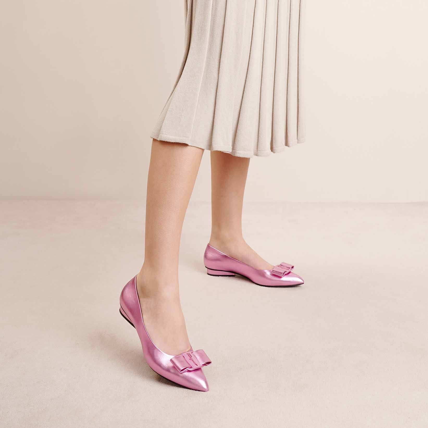 Viva pink metallic leather flats - Image 6