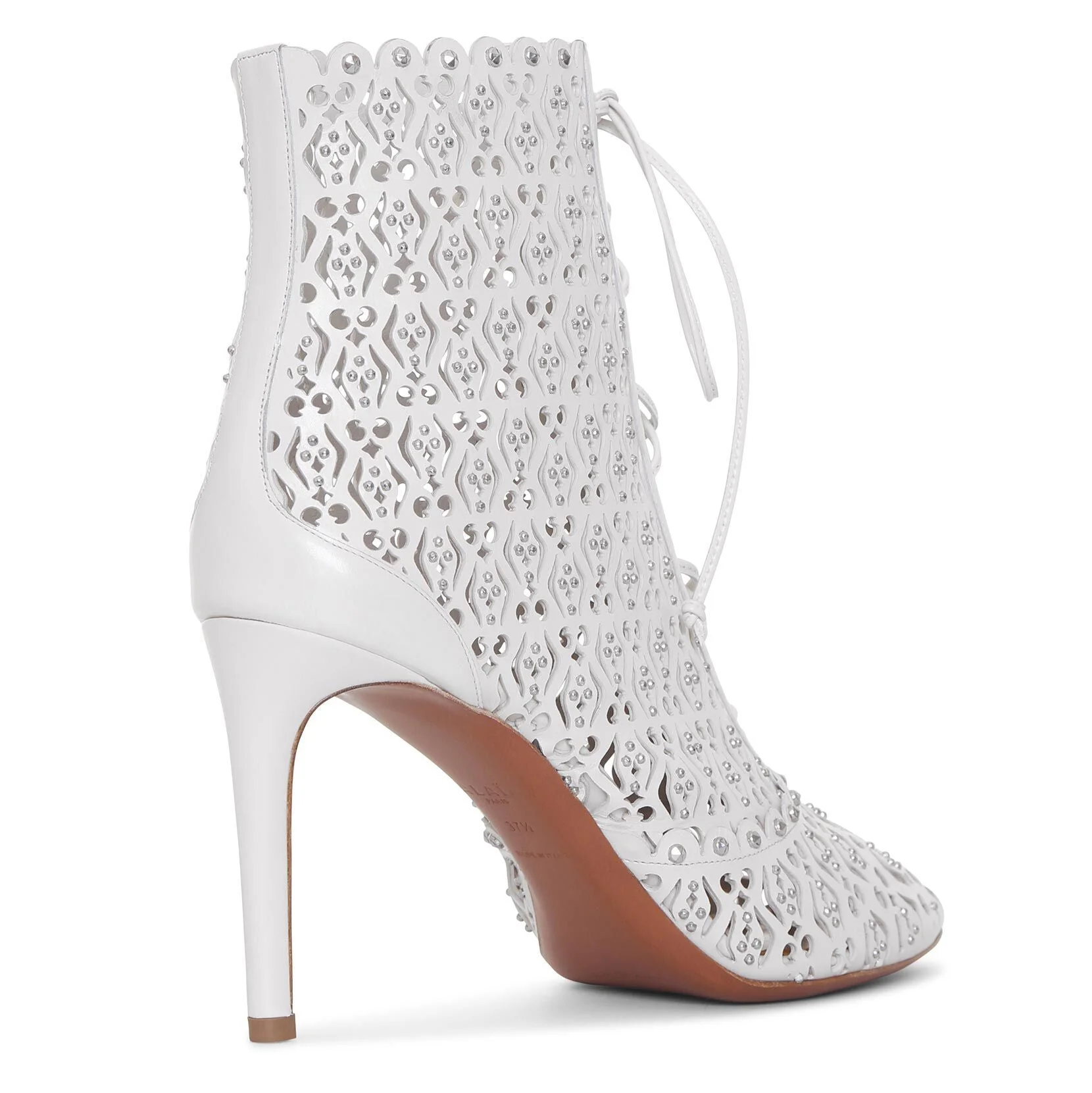 White laser cut lace-up ankle boots - Image 3