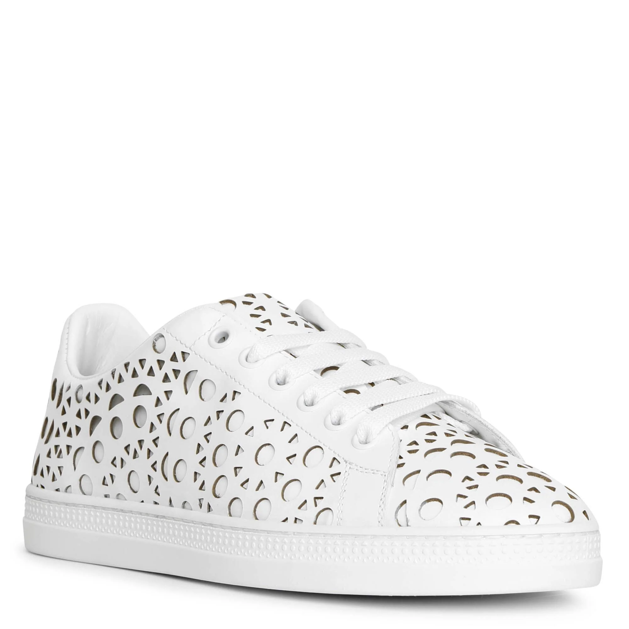 White laser cut leather sneakers - Image 2