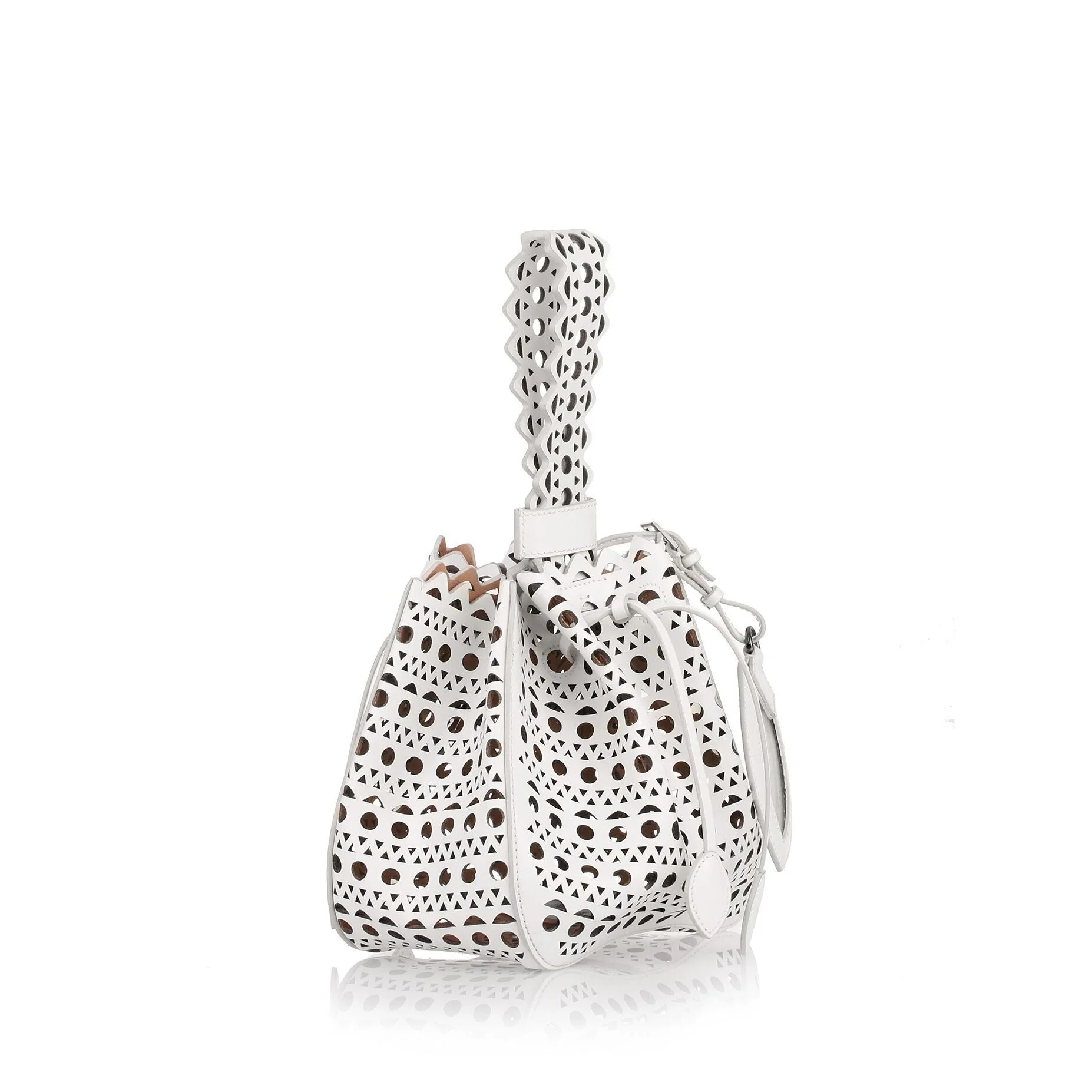 White leather laser-cut bucket bag - Image 3