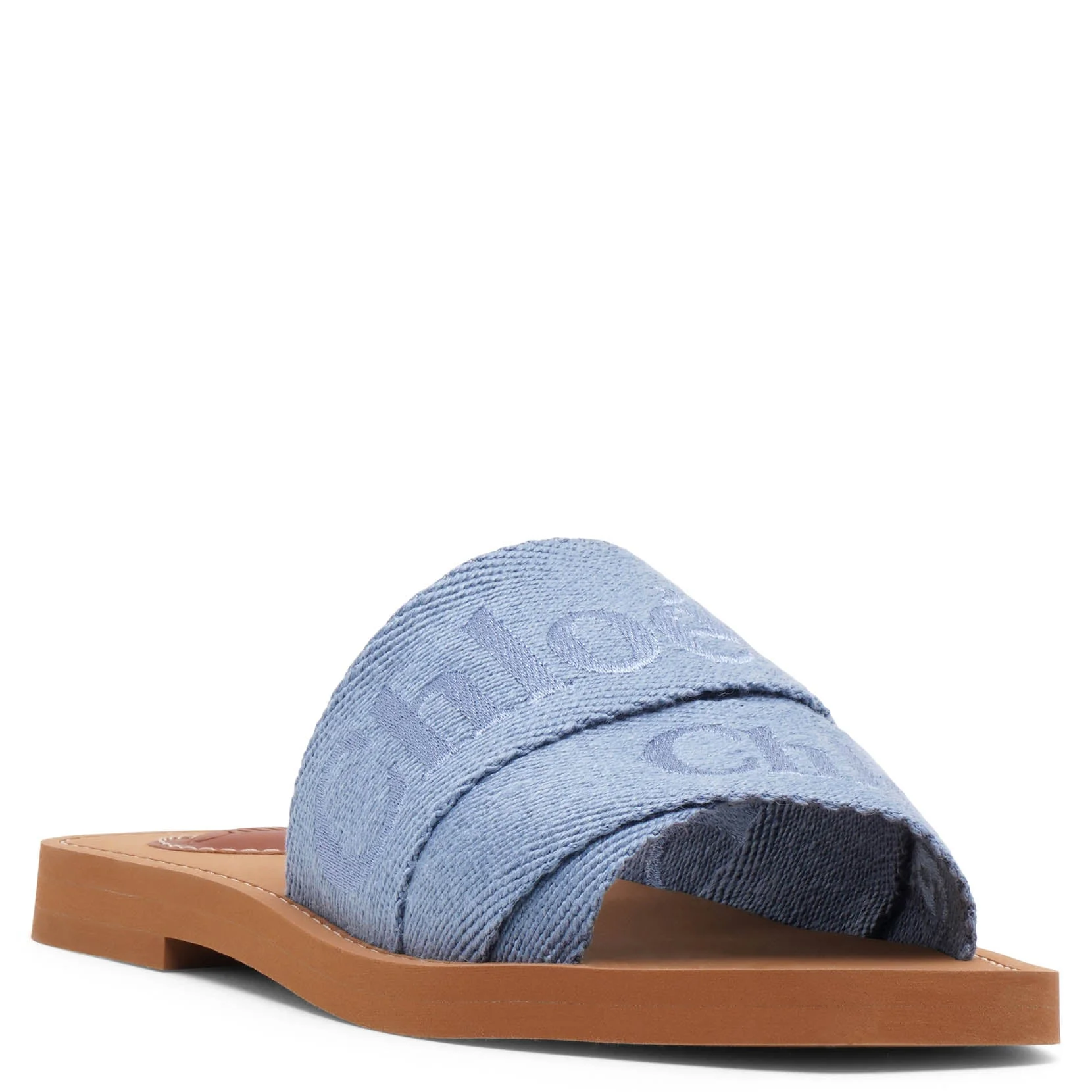 Woody light blue linen slide sandals - Image 3