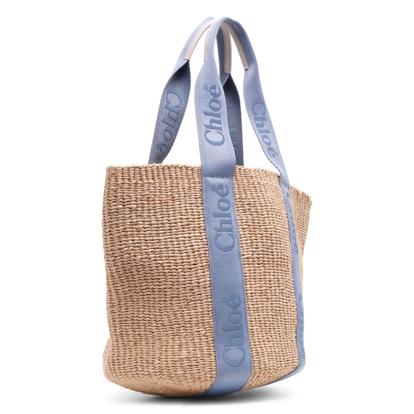 Woody light blue raffia tote bag - Image 3