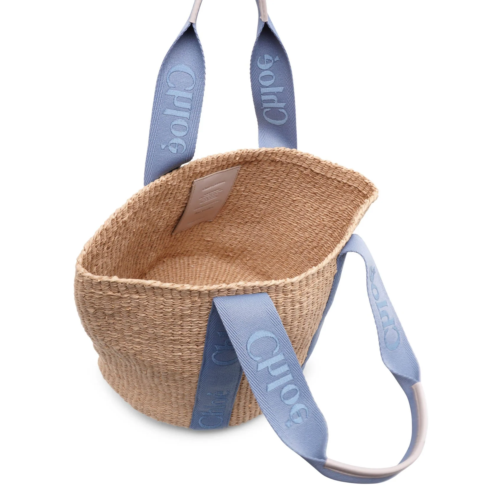 Woody light blue raffia tote bag - Image 5