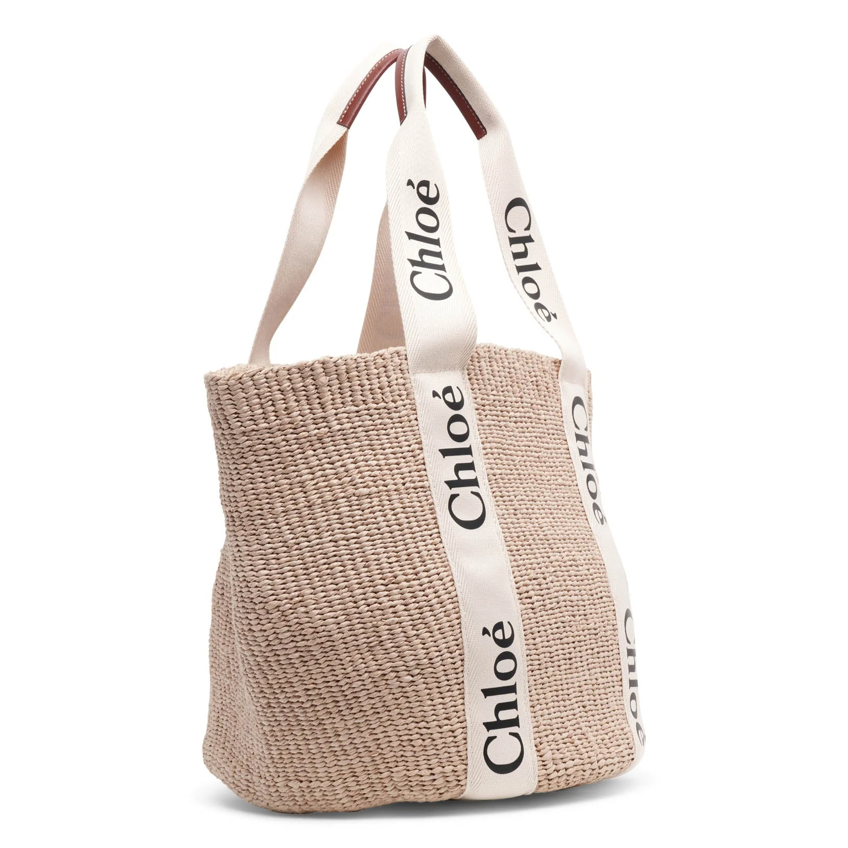 Woody logo white raffia bag - Image 3