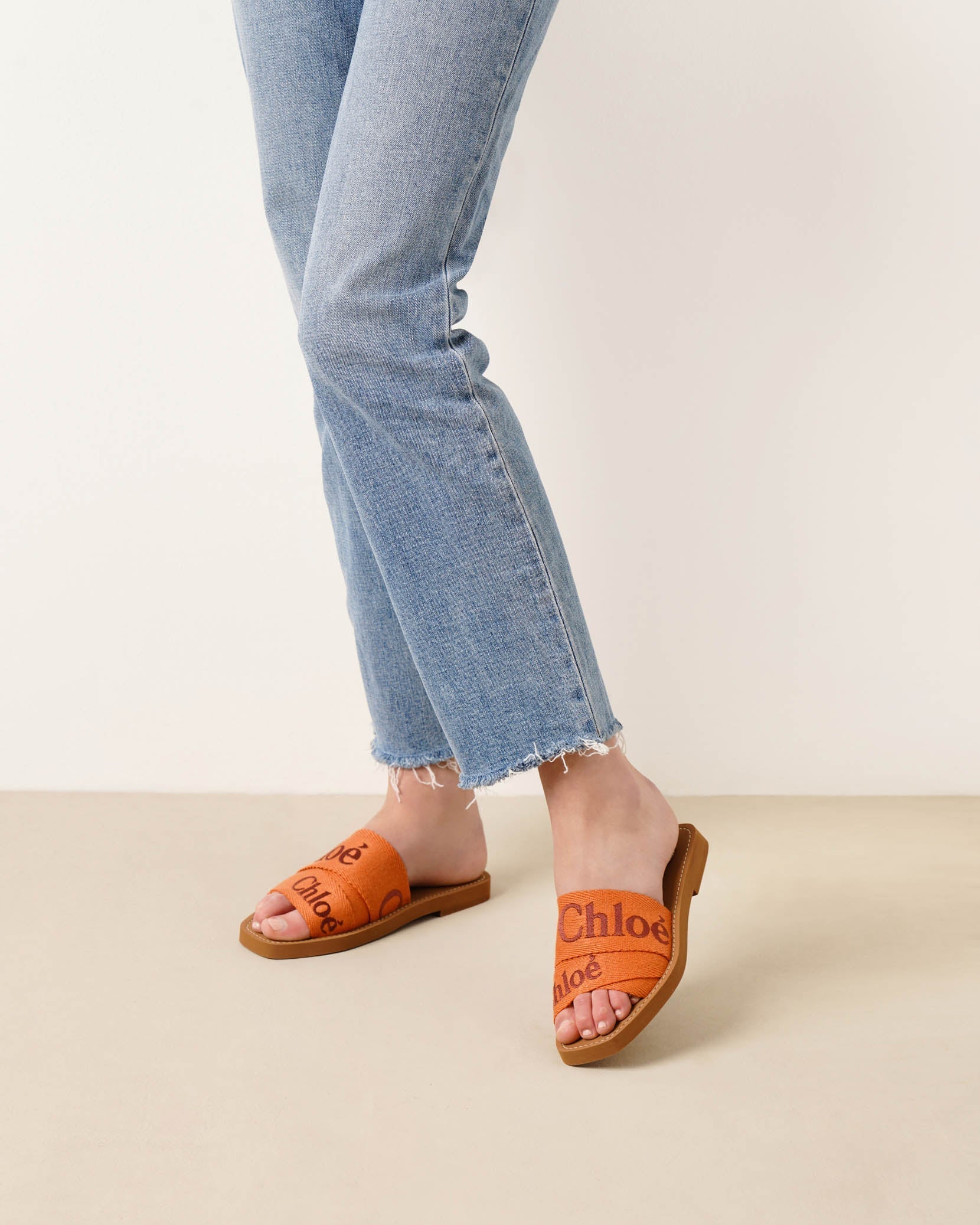 Woody orange linen slide sandals - Image 2