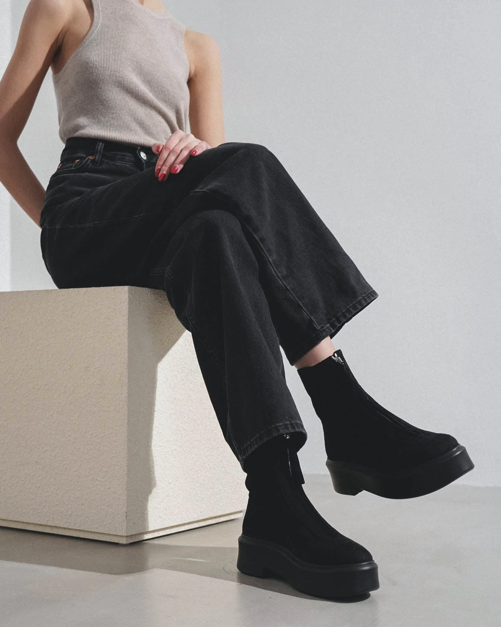 Zipped I black suede ankle boots - Image 2